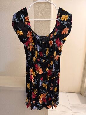Ambiance Black Floral Smocked Tunic Dress
